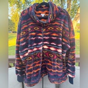 LuLaRoe Cozy Plush Nancy Quarter-Zip Pullover – Multicolor Aztec Print (2XL)